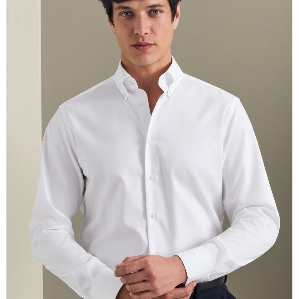 Charles Tyrwhitt White Non-Iron Stretch Pinpoint Oxford Shirt 17.5 36 Classic